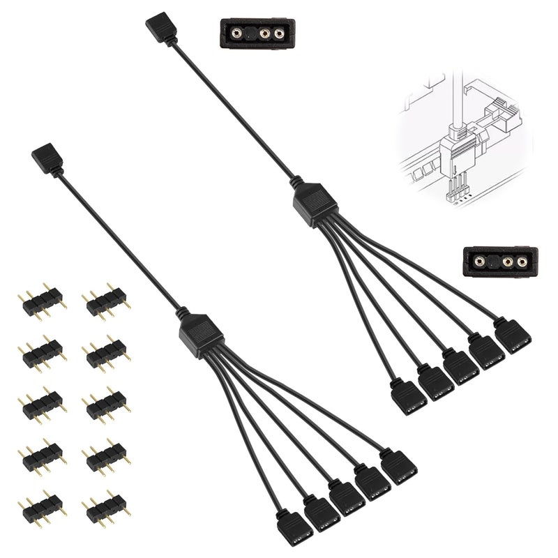 TNJPSEK 3Pin ARGB Spliter Cables with Male Pins, Female to Female Addressable RGB Spliter Extension Cable, 3-Pin RGB Splitter for 5V Computer Chassis PC Fans CPU Coolers Heat Sink (1-to-5 Black) - Image 1